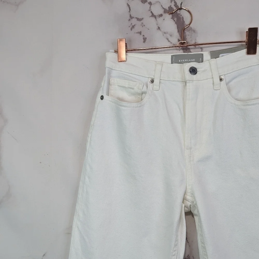 Everlane Jean The Cheeky Straight High Rise White Bone Ankle Crop Zip Denim